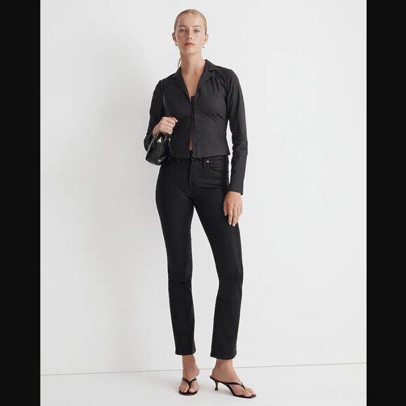Madewell Denim - Madewell NEW NWT Womens Petite P25 Black Kick Out Crop Jeans Foil